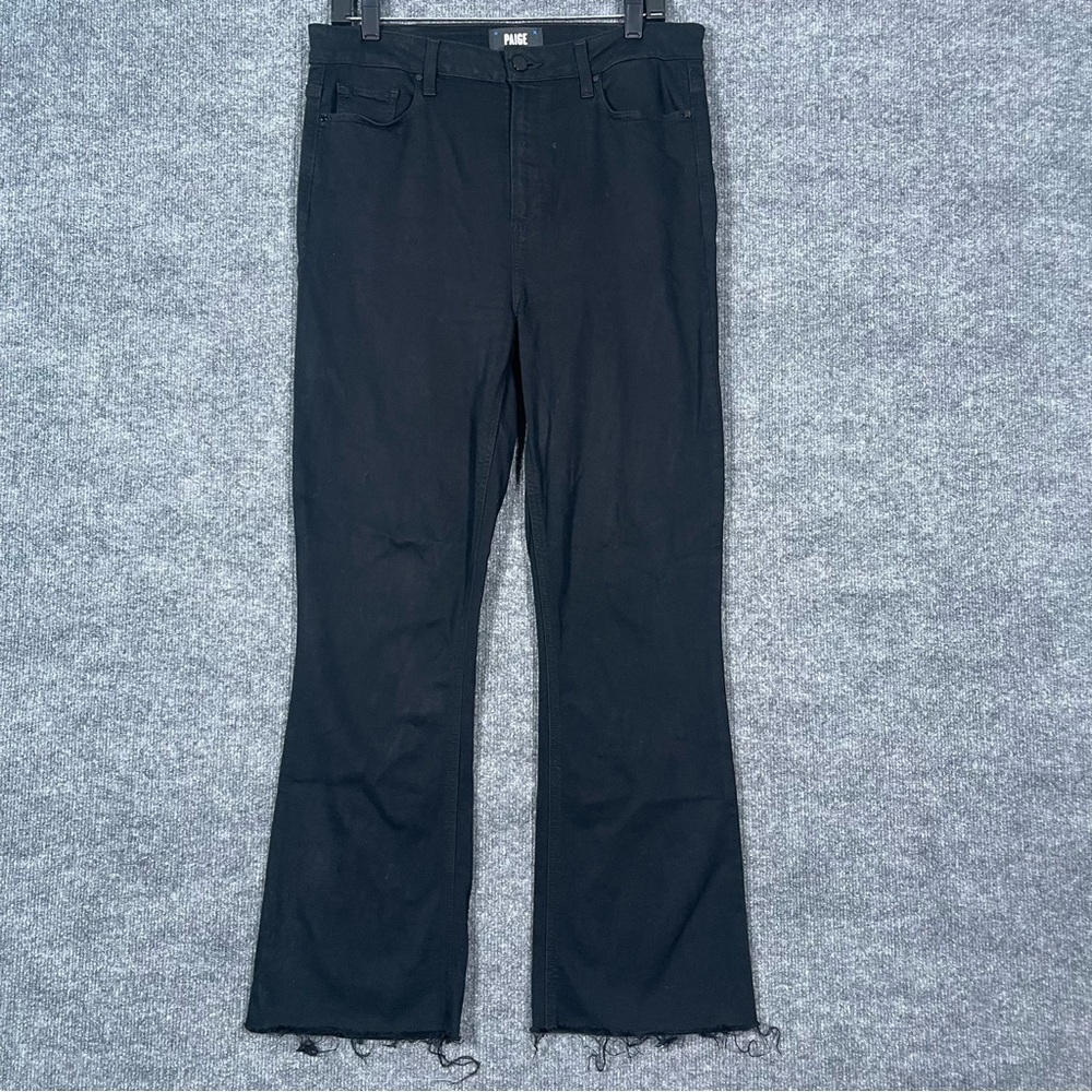 Paige Women’s 31 Claudine Black High‎ Rise Raw Hem Ankle Flare Crop Jeans